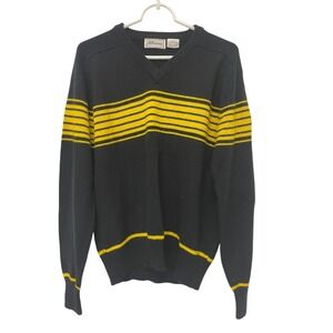 JC Penney Pullover Sweater‎ Womens Size Large Black Yellow Stripe Long Sleeve